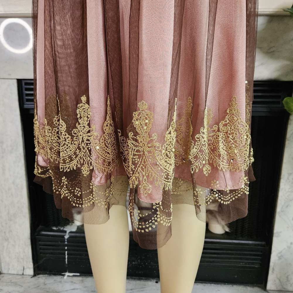 Adrianna Papell Boutique Mocha Brown Pink Gold Halter Dress Beaded Cocktail Sz 4 - Picture 6 of 14